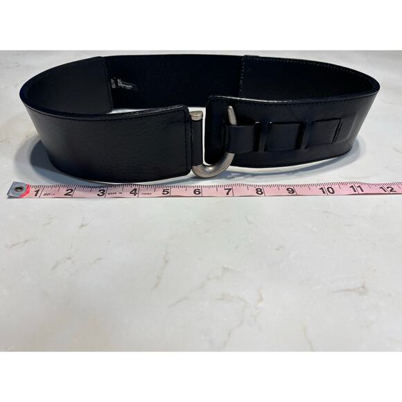 BRAVE Stas Nappa Wide Leather Waist Belt Smooth Black Stretchable XS Silver